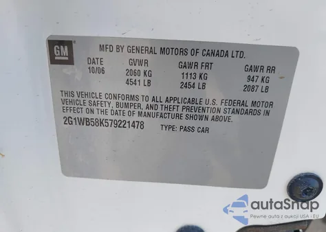 2007 Chevrolet Impala Ls z USA, uszkodzony, nr VIN 2G1WB58K579221478